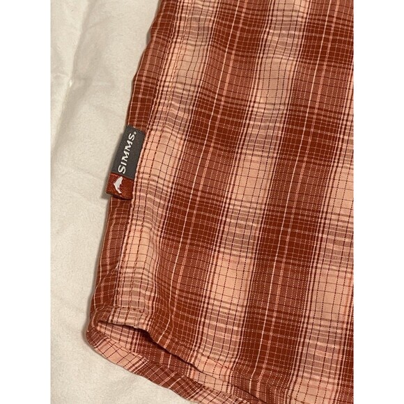 Simms Men’s Longsleeve Snap Button Shirt Outdoor Mesh Fishing Orange Plaid L - Picture 5 of 9